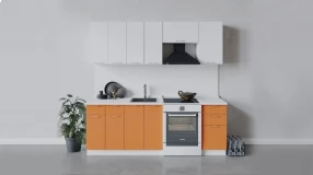 Кухонный гарнитур «Весна» длиной 220 см (Белый глянец/Оранж глянец)